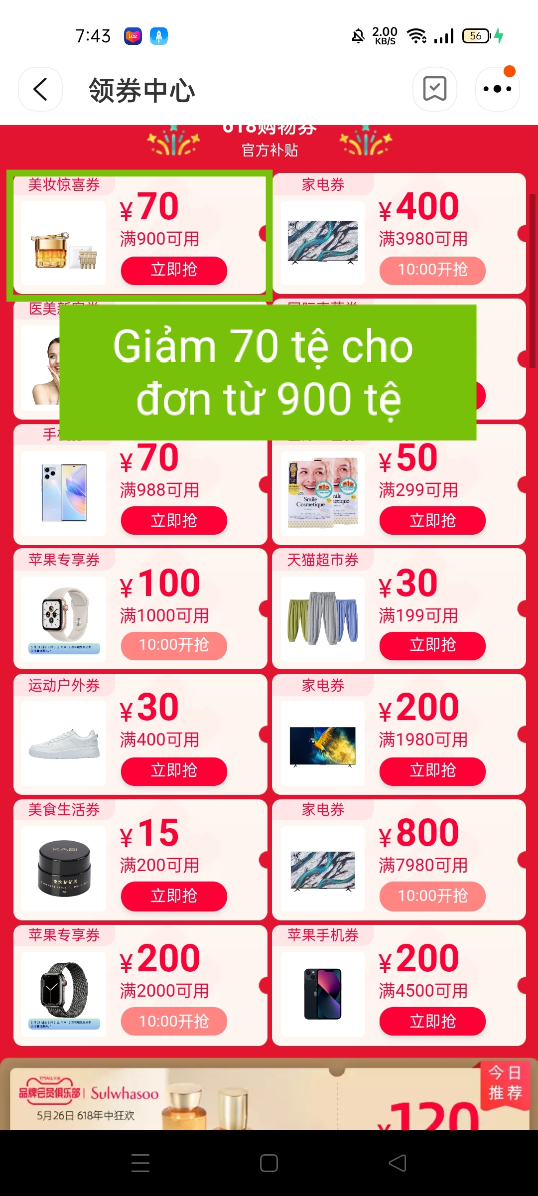 Lấy mã giảm giá taobao trên app